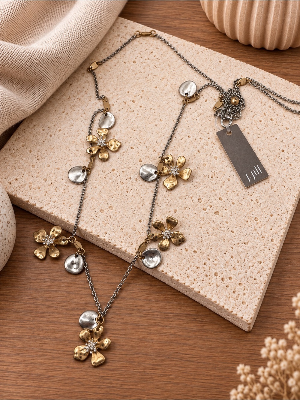 J. Jill Mixed-Metal Floral Charm Necklace – 32” + Extension (LR 222/1)